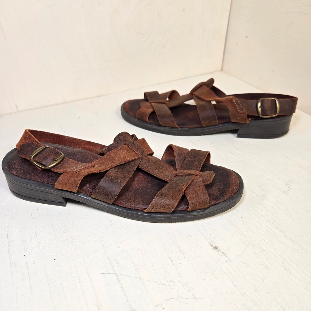 Ponte Vecchio Brown Suede Leather Strappy Slingback Sandals Made in Italy Womens - Picture 4 of 8